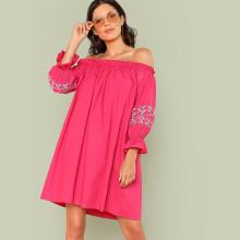 Shein Flounce Cuff Off Shoulder Tunic Dress