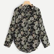 Shein Plus Leopard And Chain Print Blouse