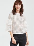 Shein White Layered Bell Sleeve Eyelet Embroidered Top