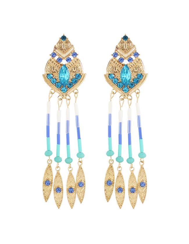 Shein Blue Long Beads Leaf Earrings