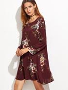 Shein Burgundy Rose Print Swing Dress