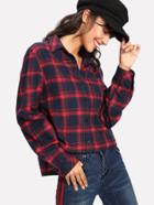 Shein Button Up High Low Plaid Shirt