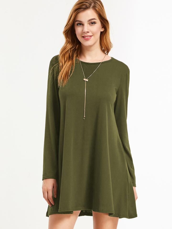 Shein Army Green Long Sleeve Tee Dress