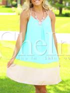 Shein Blue Seafoam Spaghetti Strap Backless Color Block Babydoll Pastel Dress