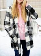 Shein Black White Long Sleeve Lapel Plaid Coat