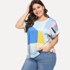 Shein Plus Patchwork Roll Up Sleeve Blouse