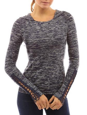 Shein Blue Hooded Peplum Sleeve Slim T-shirt