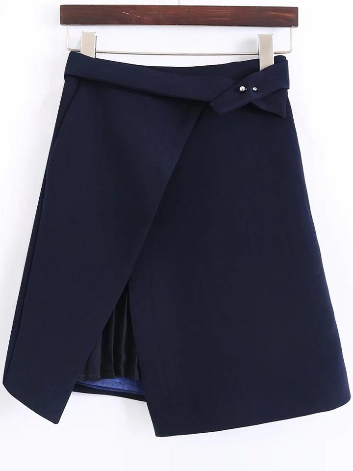 Shein Navy Pleated Detail Asymmetrical Skirt