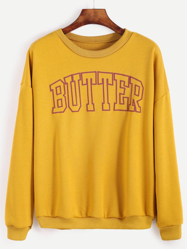 Shein Yellow Letter Print Drop Shoulder Sweatshirt