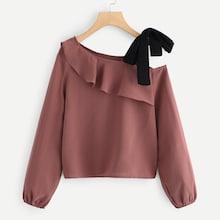 Shein Ruffle Trim Tie Detail Blouse