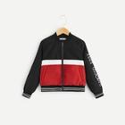 Shein Girls Color Block Zip Letter Sleeve Jacket
