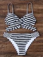 Shein Black And White Striped Cross Front Bikini Set