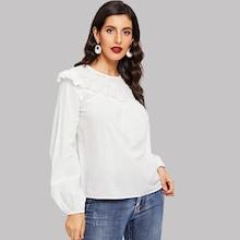 Shein Eyelet Embroidered Yoke Ruffle Top