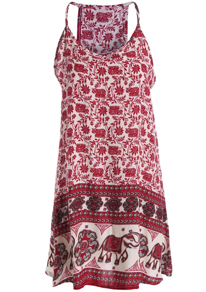 Shein Red Spaghetti Strap Floral Loose Dress