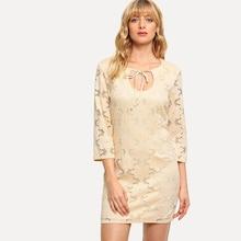 Shein Cut Out Knot Neck Floral Lace Dress