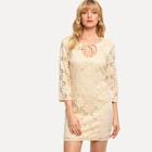 Shein Cut Out Knot Neck Floral Lace Dress