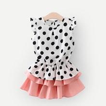 Shein Toddler Girls Polka Dot Blouse With Ruffle Hem Skirt