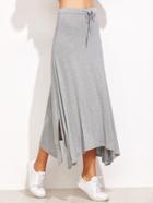 Shein Grey Drawstring Split Hem Asymmetrical Skirt