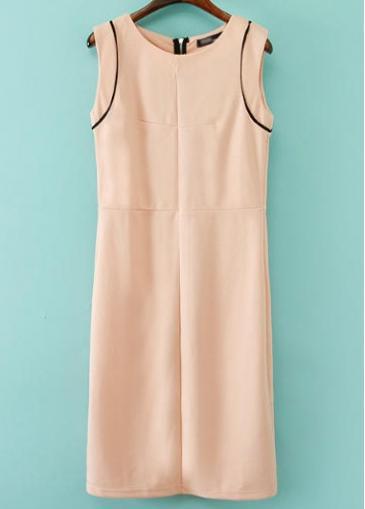 Rosewe Enchanting Zipper Closure Round Neck Pink Tank Dress
