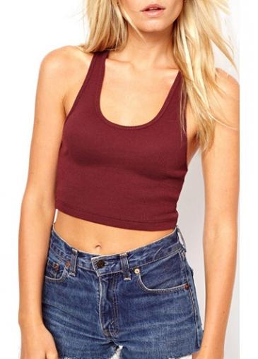 Rosewe Scoop Neck Wine Red Crop Top