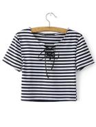 Shein Black White Striped Lace Up Crop T-shirt