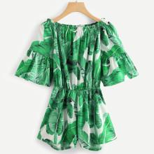 Shein Off Shoulder Tropic Print Romper
