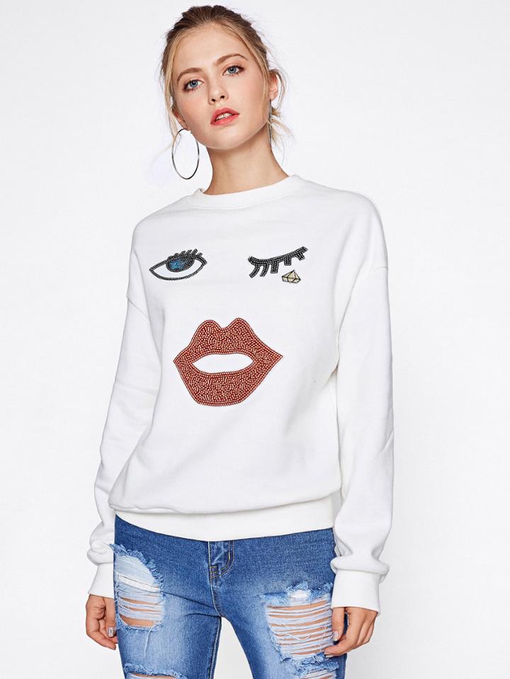 Shein Drop Shoulder Sequin Patch Pullover