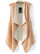 Shein Apricot Asymmetric Hem Collarless Pockets Vest