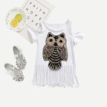 Shein Girls Owl Fringe Tee