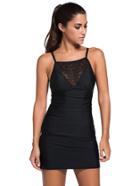 Shein Black Lace Detail Tankini With Skort