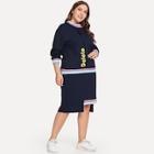 Shein Plus Letter Print Sweater With Asymmetric Hem Skirt