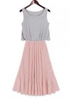 Rosewe New Arriving Round Neck Color Block Pleated Dress
