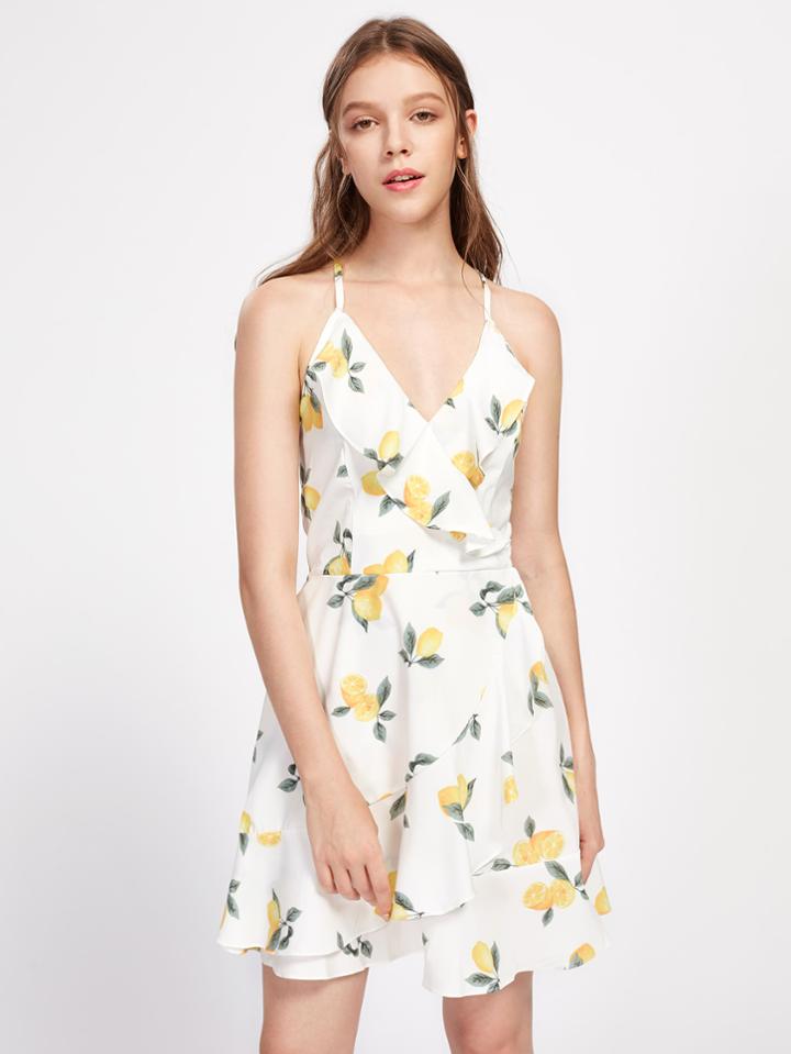 Shein Criss Cross Back Ruffle Trim Cami Dress