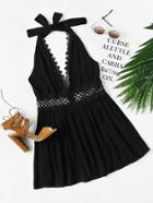 Shein Halter Neck Lace Trim Hollow Out Dress