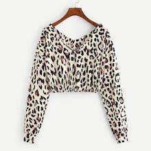 Shein Double-plunge Leopard Crop Top