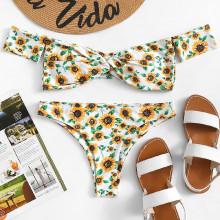 Shein Sunflower Print Twist Front Bikini Set