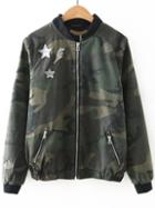 Shein Army Green Camouflage Zipper Up Jacket