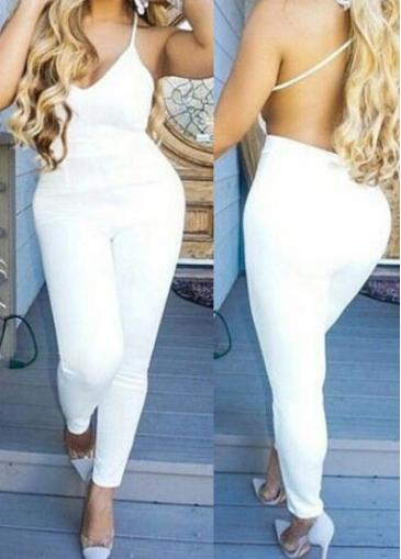 Rosewe White Straps Design Open Back Jumpsuit