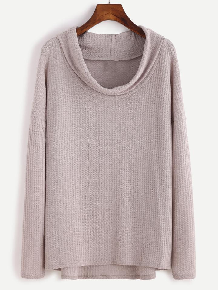 Shein Grey Cowl Neck Drop Shoulder High Low T-shirt