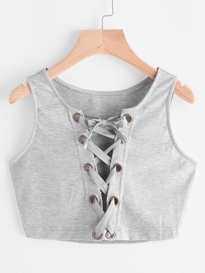 Shein Eyelet Lace Up Front Crop Tank Top