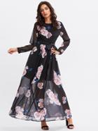 Shein Self Belted Flower Print Hijab Evening Dress