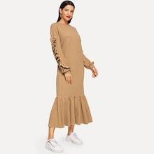 Shein Ruffle Trim Solid Hijab Dress