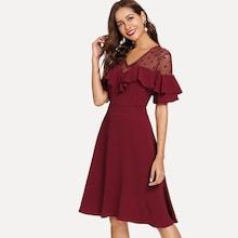 Shein Dot Mesh Shoulder Ruffle Top & Skirt Set