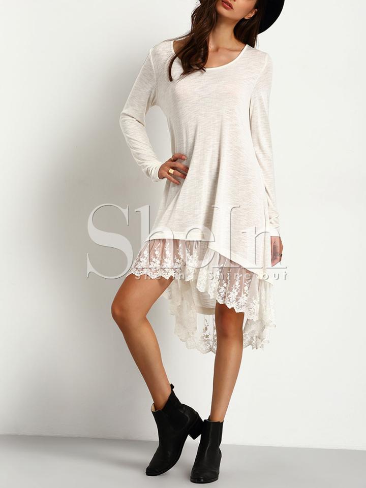 Shein White Lace Hem High Low Dress