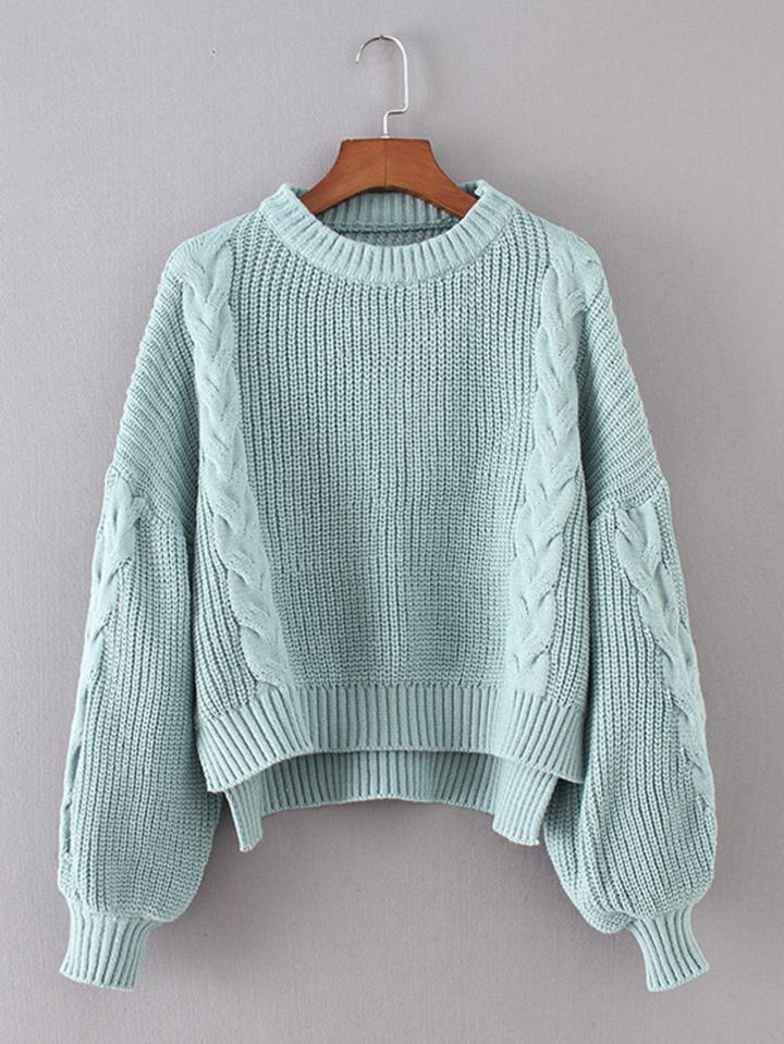 Shein Lantern Sleeve Cable Knit Sweater