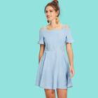 Shein Bell Sleeve Open Shoulder Denim Dress