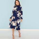 Shein Shirred Neck Bell Sleeve Floral Dress