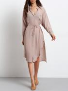 Shein Apricot Long Sleeve Drawstring Pocket Dress