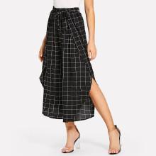 Shein Ruffle Trim Grid Wide Leg Pants