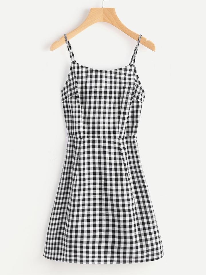 Shein Open Back Princess Seam Gingham Cami Dress